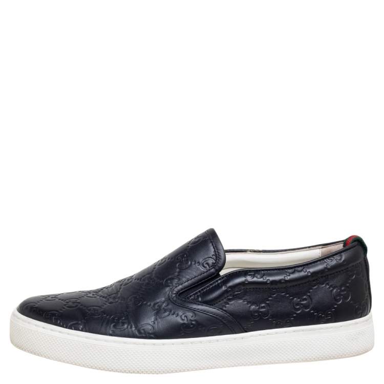 Pre Owned Gucci Black Guccissima Leather Slip On Sneakers Size 42.5