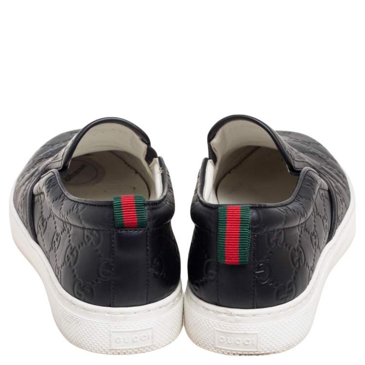 Pre Owned Gucci Black Guccissima Leather Slip On Sneakers Size 42.5