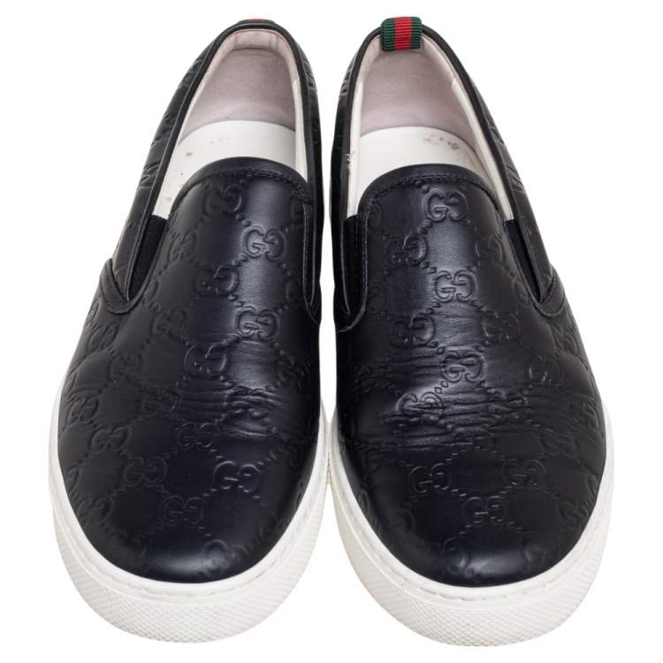 Pre Owned Gucci Black Guccissima Leather Slip On Sneakers Size 42.5