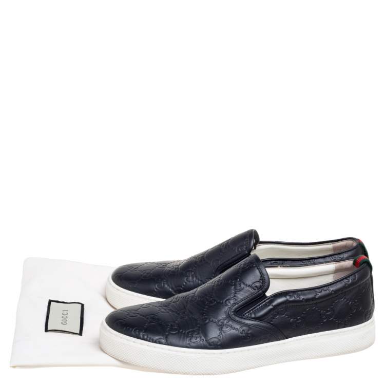 Pre Owned Gucci Black Guccissima Leather Slip On Sneakers Size 42.5