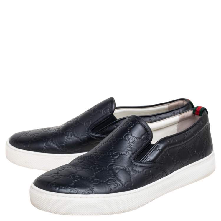 Pre Owned Gucci Black Guccissima Leather Slip On Sneakers Size 42.5