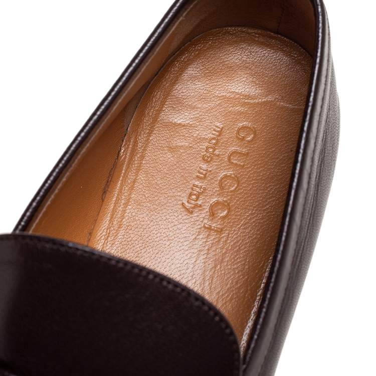 Pre Owned Gucci Dark Brown Leather GG Web Loafers Size 43.5