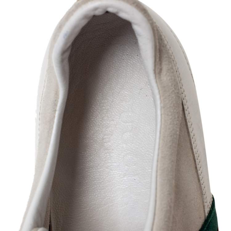 Pre Owned Gucci White/Grey Leather And Suede Web Detail Lace Up Sneakers Size 41