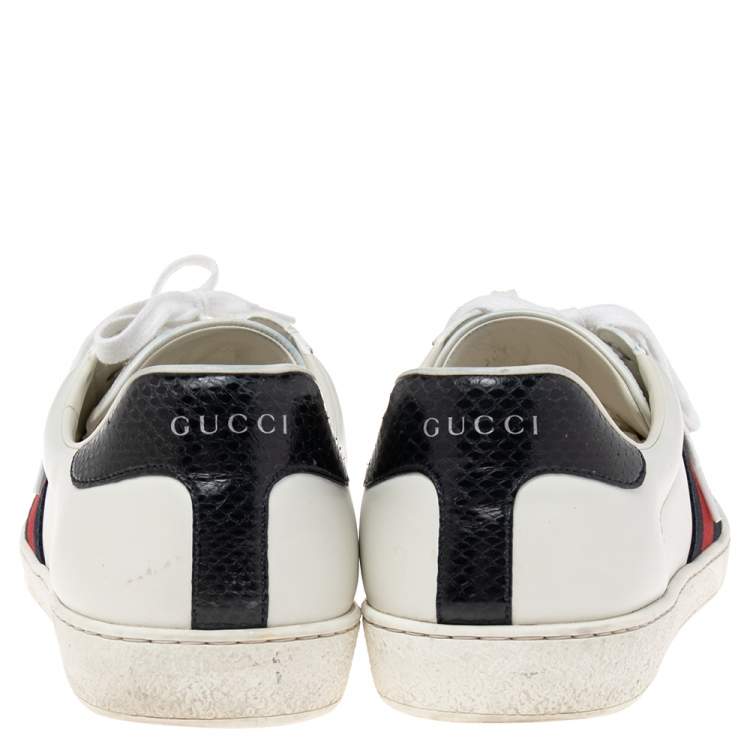 Pre Owned Gucci White Leather Web Ace Low-Top Sneakers Size 43.5