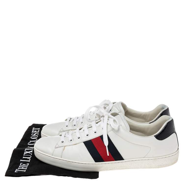 Pre Owned Gucci White Leather Web Ace Low-Top Sneakers Size 43.5