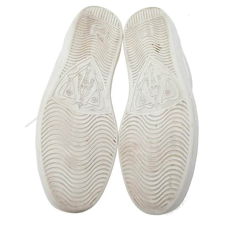 Pre Owned Gucci White Leather Web Ace Low-Top Sneakers Size 43.5