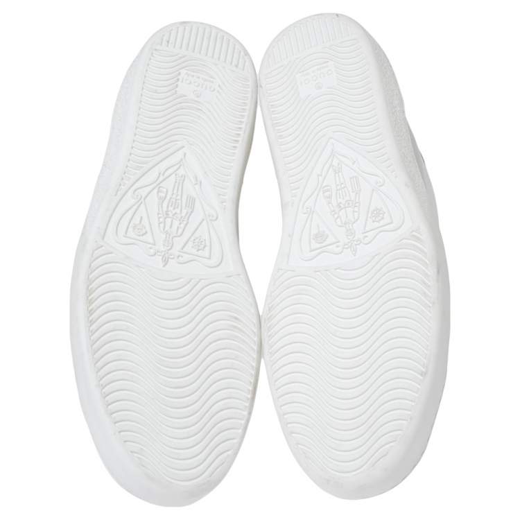 Pre Owned Gucci White Leather Embroidered Bee Web Ace High-Top Sneakers Size 41.5 