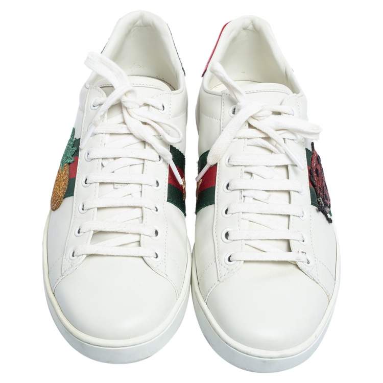 Pre Owned Gucci White Leather Web Embroidered Ace Sneakers Size 40