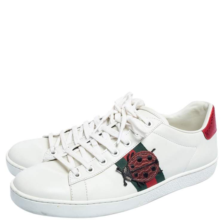 Pre Owned Gucci White Leather Web Embroidered Ace Sneakers Size 40