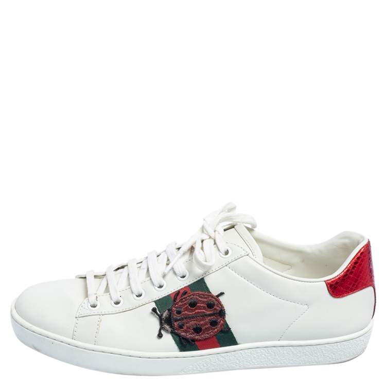 Pre Owned Gucci White Leather Web Embroidered Ace Sneakers Size 40