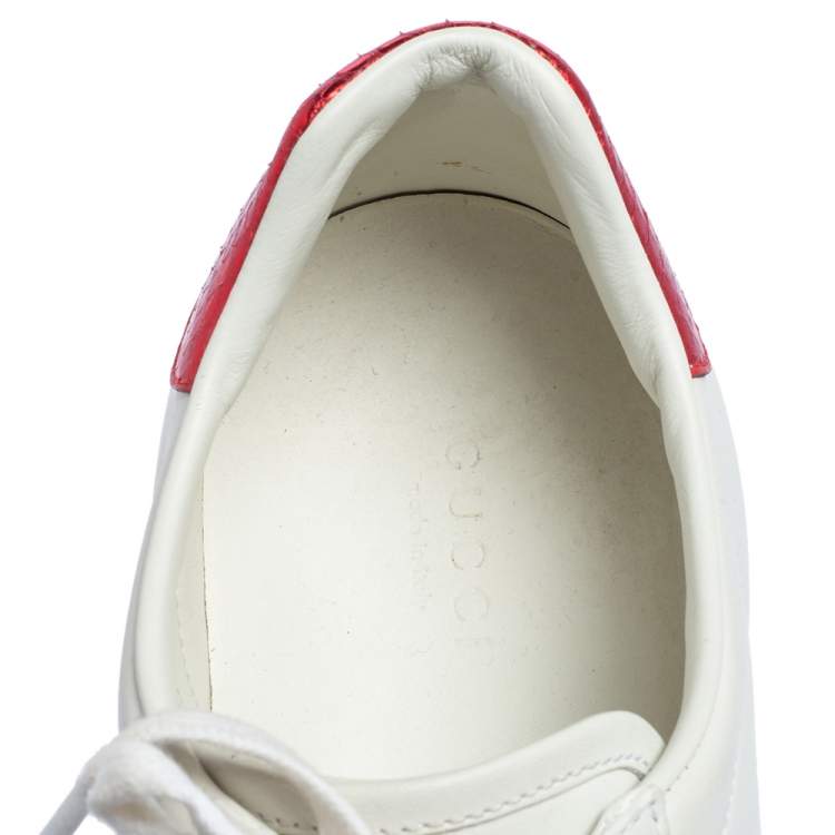 Pre Owned Gucci White Leather Web Embroidered Ace Sneakers Size 40