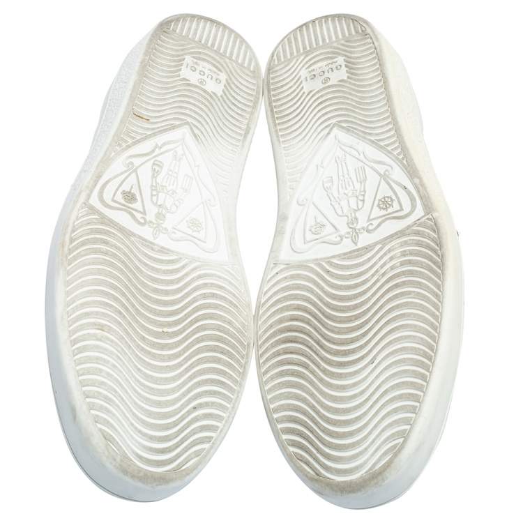 Pre Owned Gucci White Leather Web Embroidered Ace Sneakers Size 40