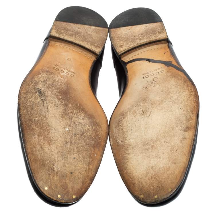 Pre Owned Gucci Black Leather Jordaan Horsebit Loafers Size 42