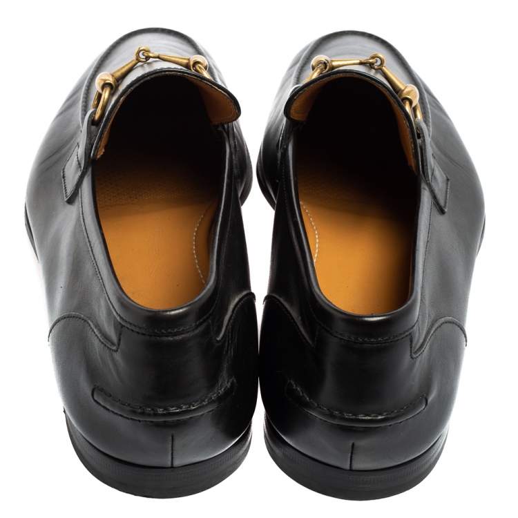 Pre Owned Gucci Black Leather Jordaan Horsebit Loafers Size 42