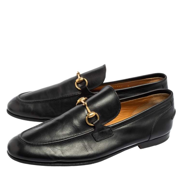Pre Owned Gucci Black Leather Jordaan Horsebit Loafers Size 42
