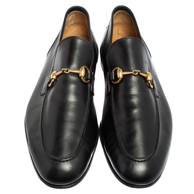 Pre Owned Gucci Black Leather Jordaan Horsebit Loafers Size 42
