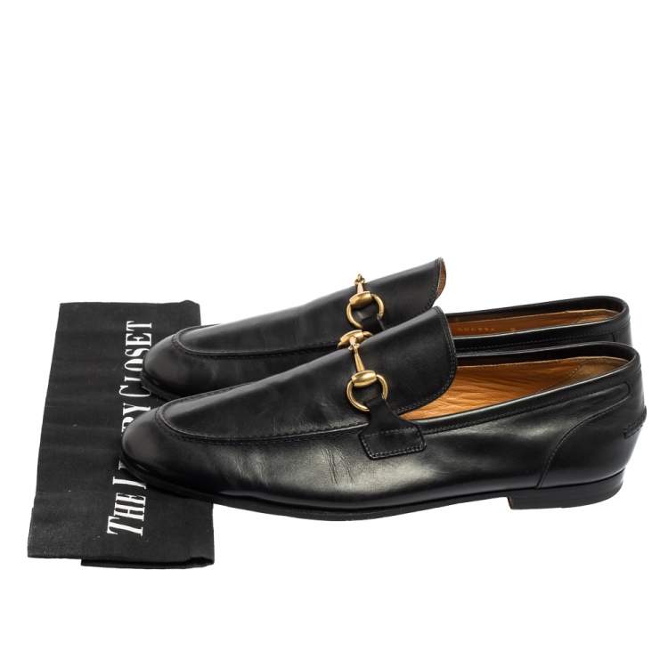 Pre Owned Gucci Black Leather Jordaan Horsebit Loafers Size 42