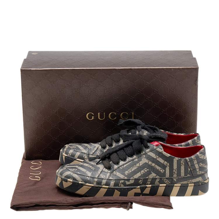 Pre Owned Gucci Black/Beige GG Supreme Canvas Caleido Low Top Sneakers Size 43.5