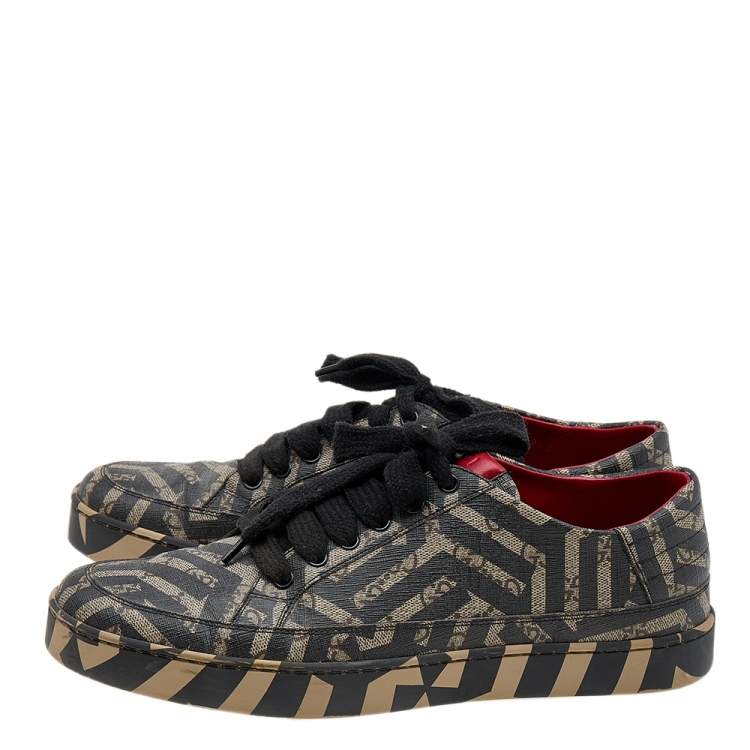 Pre Owned Gucci Black/Beige GG Supreme Canvas Caleido Low Top Sneakers Size 43.5