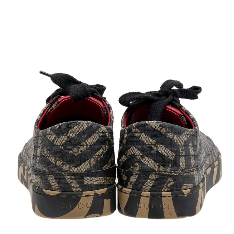 Pre Owned Gucci Black/Beige GG Supreme Canvas Caleido Low Top Sneakers Size 43.5
