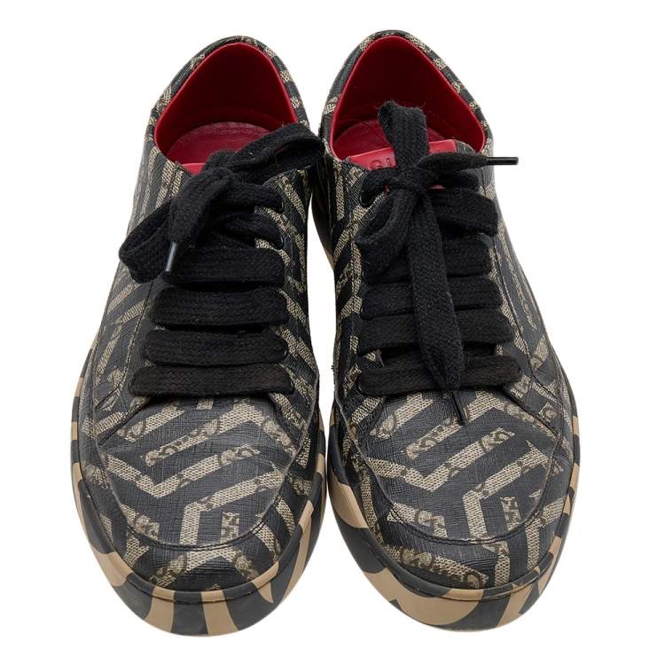 Pre Owned Gucci Black/Beige GG Supreme Canvas Caleido Low Top Sneakers Size 43.5