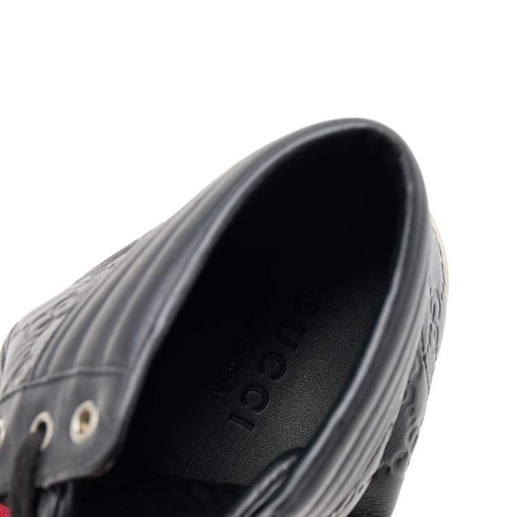 Pre Owned Gucci Black Guccissima Leather Web Detail High Top Sneakers Size 43.5