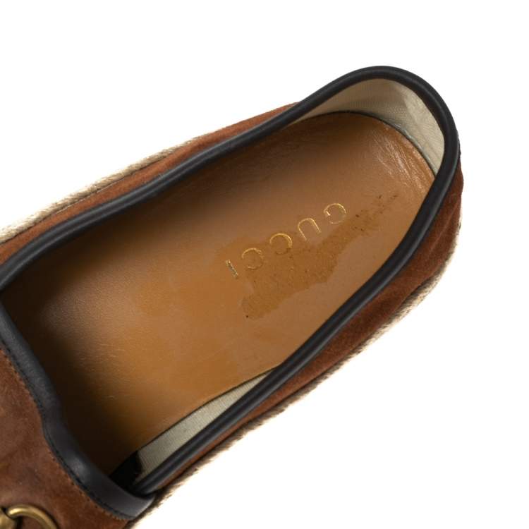 Pre Owned Gucci Brown Leather Web Horsebit Loafers Size 41.5
