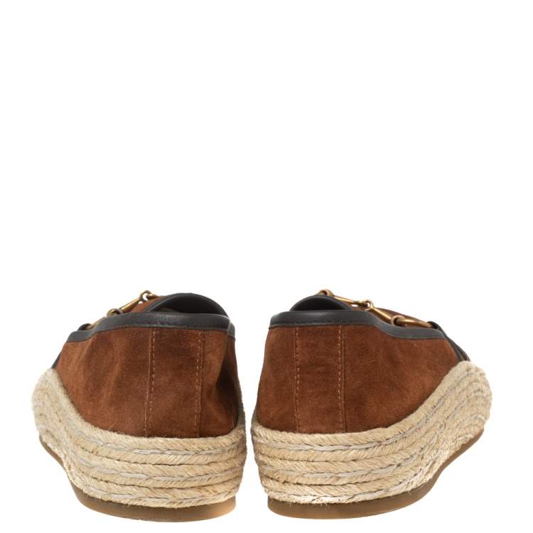 Pre Owned Gucci Brown Suede  Horsebit Espadrille Loafers Size 42