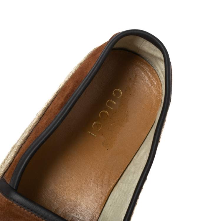 Pre Owned Gucci Brown Suede  Horsebit Espadrille Loafers Size 42