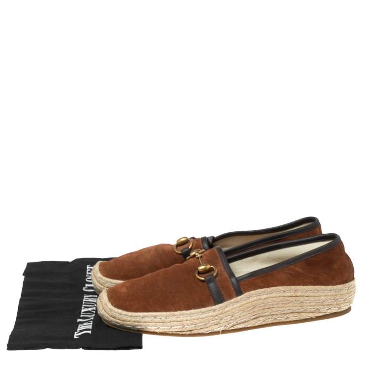 Pre Owned Gucci Brown Suede  Horsebit Espadrille Loafers Size 42