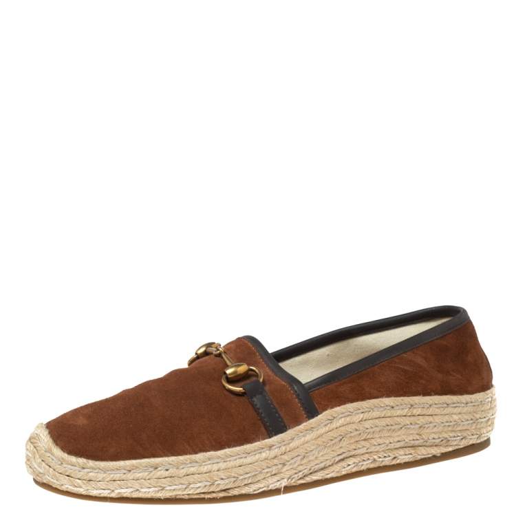 Pre Owned Gucci Brown Suede  Horsebit Espadrille Loafers Size 42