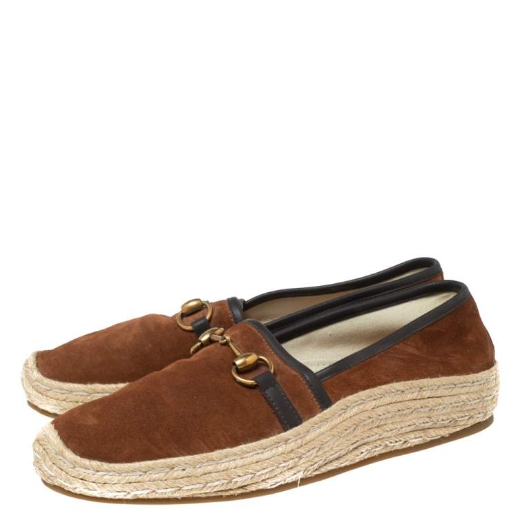 Pre Owned Gucci Brown Suede  Horsebit Espadrille Loafers Size 42