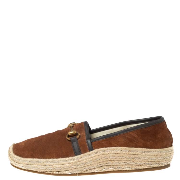 Pre Owned Gucci Brown Suede  Horsebit Espadrille Loafers Size 42