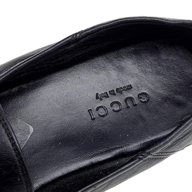 Pre Owned Gucci Black Leather Horsebit Accent Slip On Loafers Size 35.5