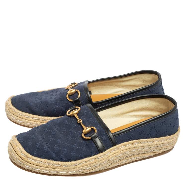Pre Owned Gucci Navy Blue GG Canvas Horsebit Flat Espadrilles Size 42