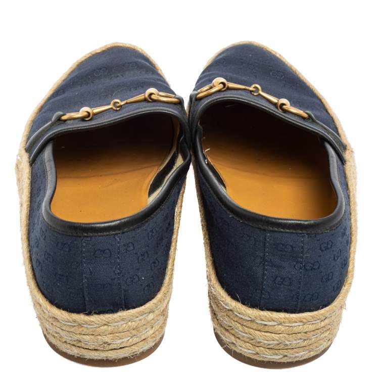 Pre Owned Gucci Navy Blue GG Canvas Horsebit Flat Espadrilles Size 42