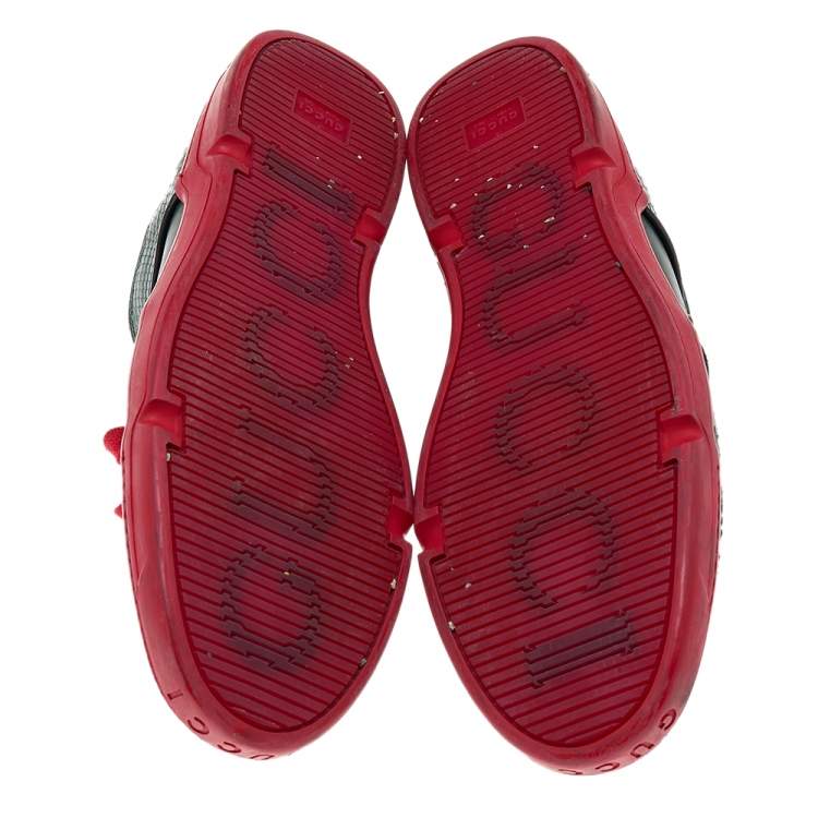 Pre Owned Gucci Green/Red Python And Leather GG Low Top Sneakers Size 44.5
