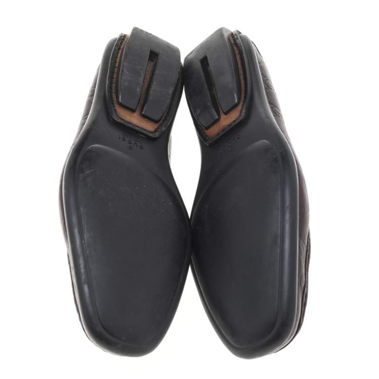 Pre Owned Gucci Dark Brown Guccissima Leather Horsebit Slip On Loafers Size 37.5