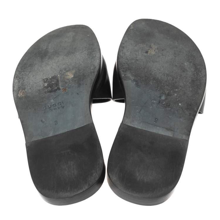 Pre Owned  Gucci Black Leather Horesebit Accent Flat Slippers Size 43