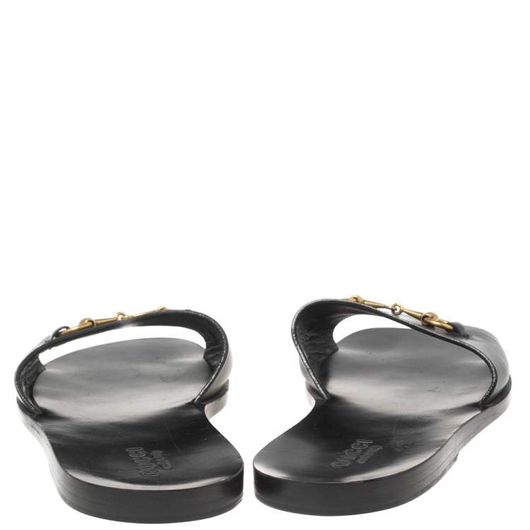 Pre Owned  Gucci Black Leather Horesebit Accent Flat Slippers Size 43