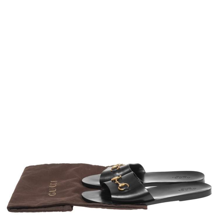 Pre Owned  Gucci Black Leather Horesebit Accent Flat Slippers Size 43
