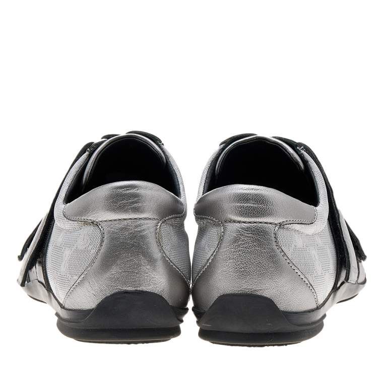 Pre Owned Gucci Silver GG Canvas and Leather Velcro Sneakers Size 42.5