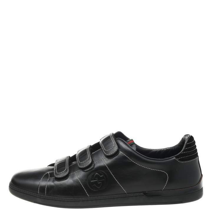 Pre Owned Gucci Black Leather Low Top Sneakers Size 42.5