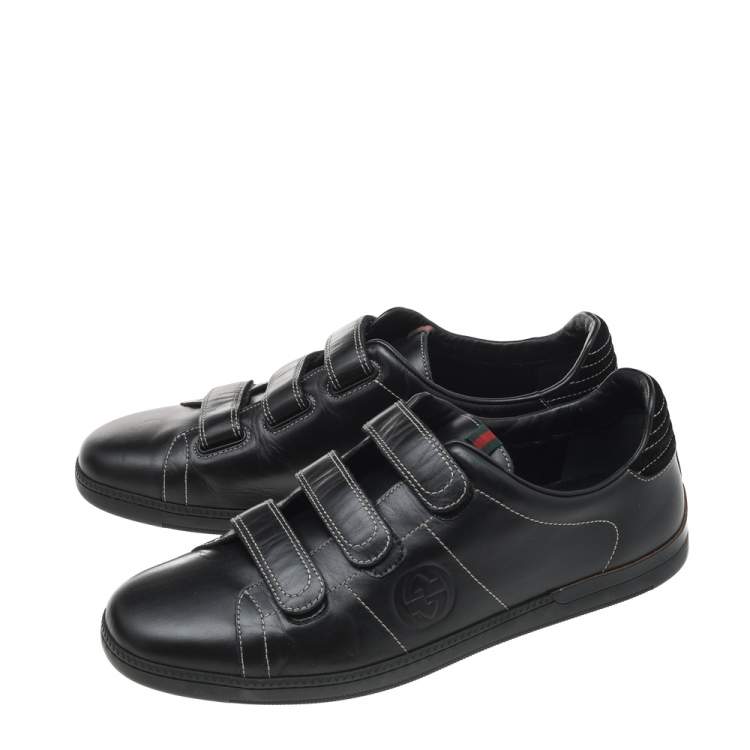 Pre Owned Gucci Black Leather Low Top Sneakers Size 42.5