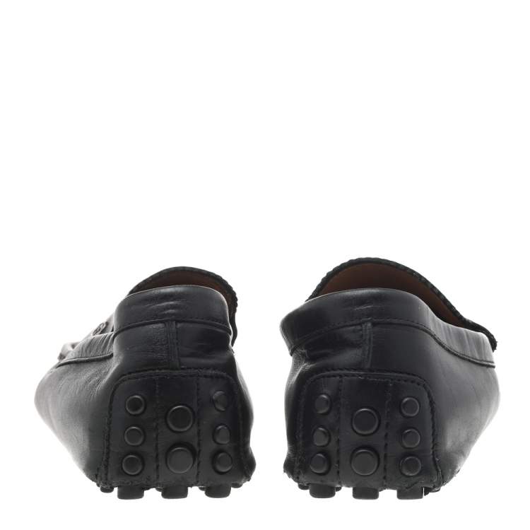 Pre Owned Gucci Black Leather Interlocking G Slip On Loafers Size 43