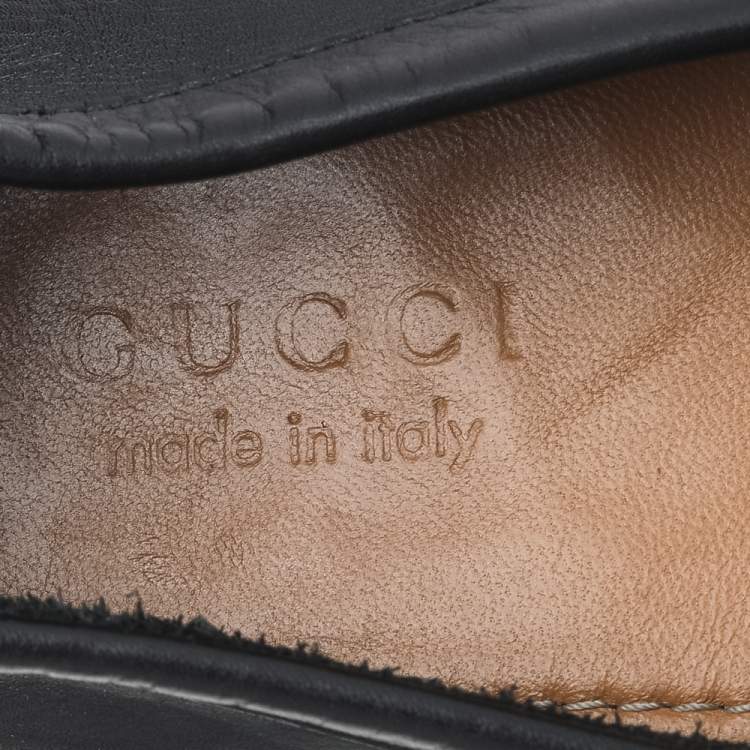 Pre Owned Gucci Black Leather Interlocking G Slip On Loafers Size 43