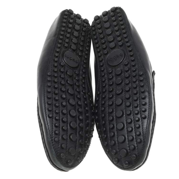 Pre Owned Gucci Black Leather Interlocking G Slip On Loafers Size 43