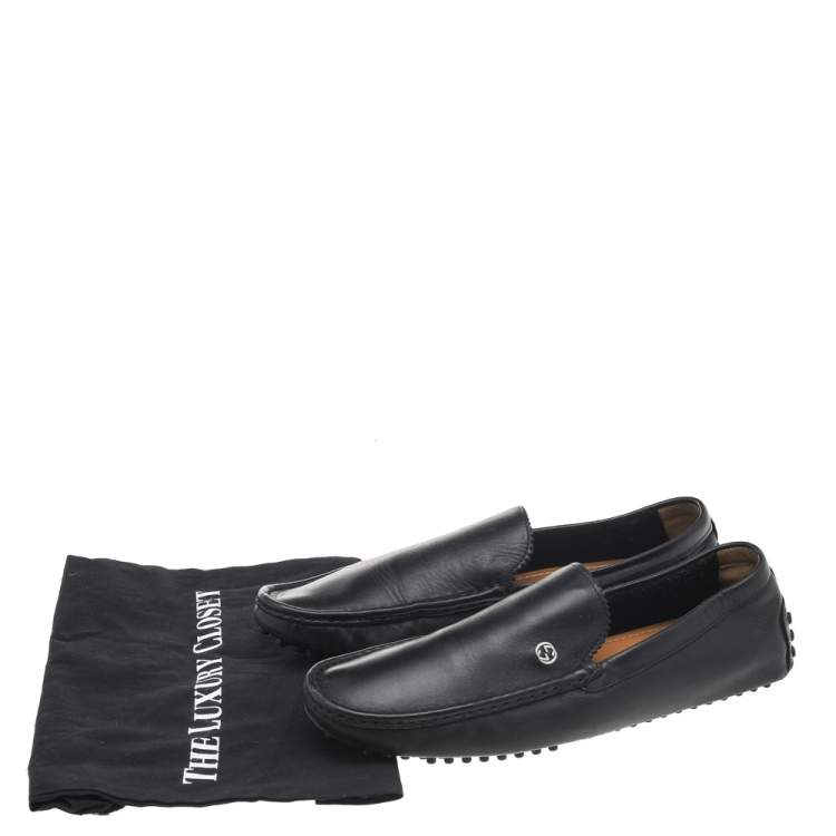 Pre Owned Gucci Black Leather Interlocking G Slip On Loafers Size 43