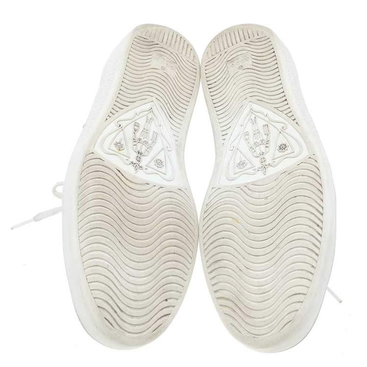 Pre Owned Gucci White Leather Bee Embroidered Ace Low Top Sneakers Size 44