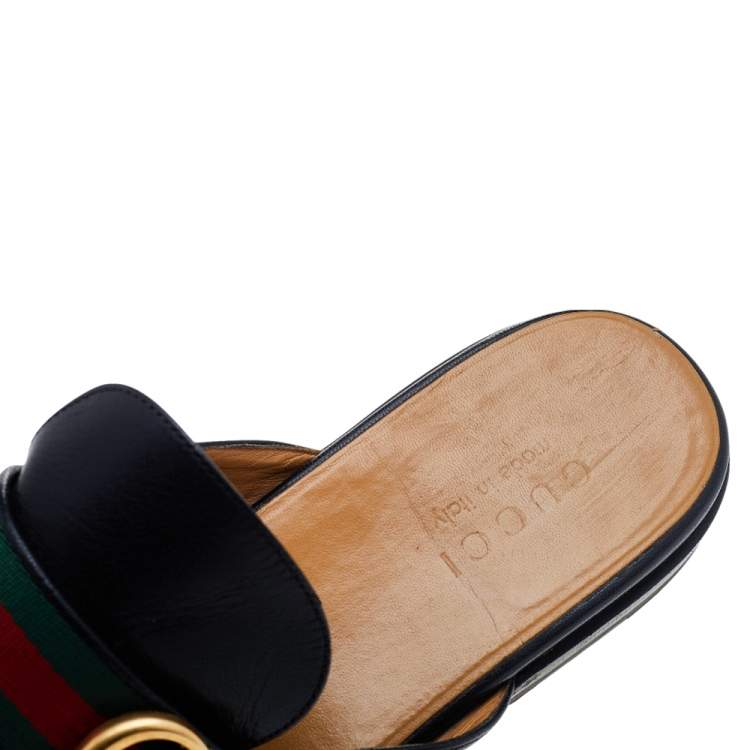 Pre Owned Gucci Black Leather GG Web Princetown Slide Mules Size 43